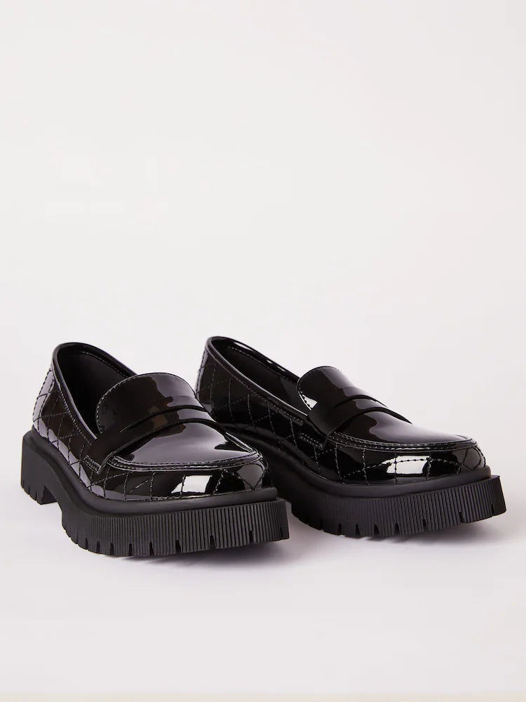 Lipsy Black Chunky Quilted Loafer School Shoes