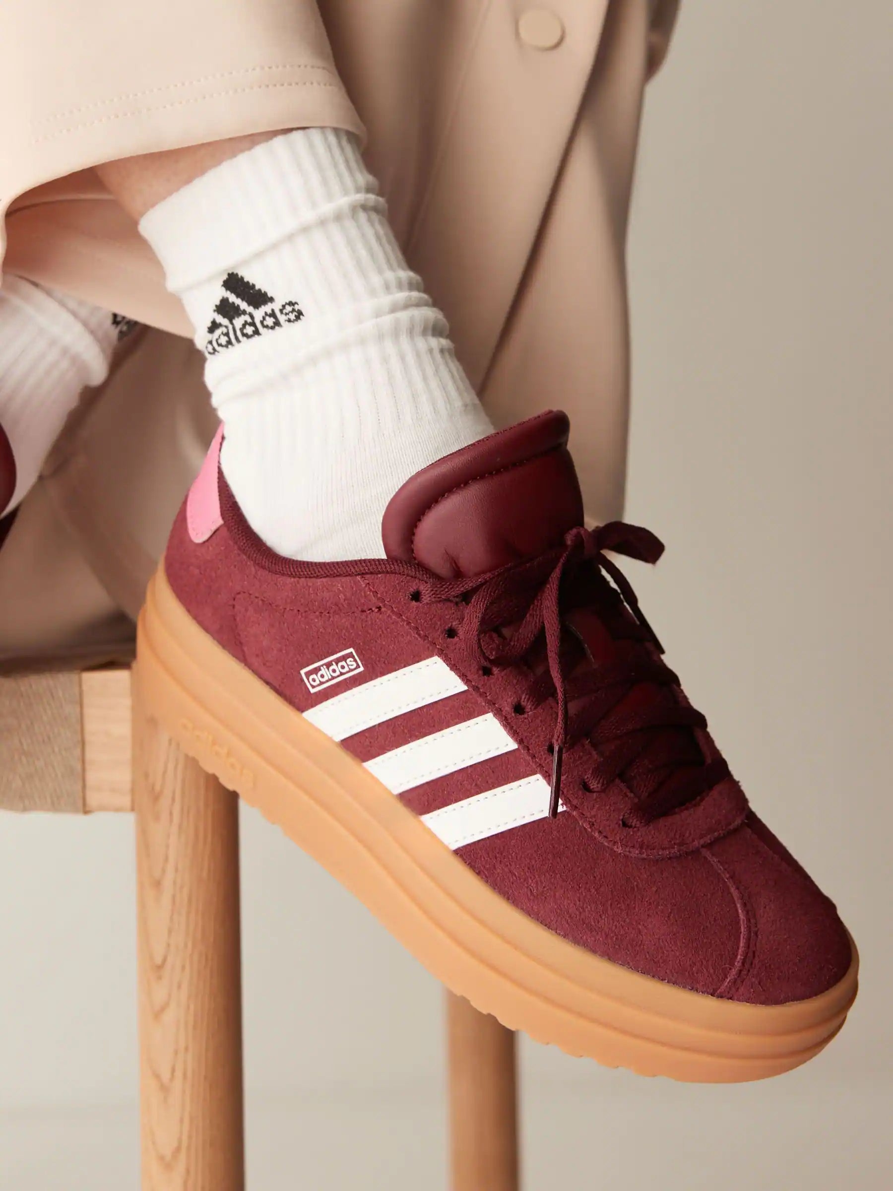 adidas Burgundy Red VL Court Bold Lace Junior Trainers
