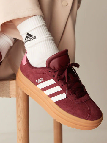 adidas Burgundy Red VL Court Bold Lace Junior Trainers