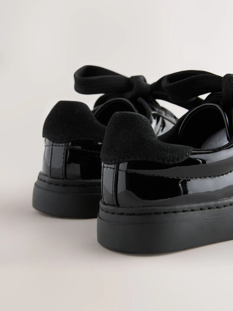 Black Patent Retro Lace Up School Trainers