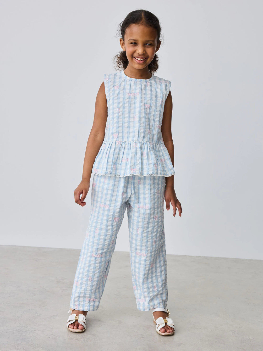Baker by Ted Baker 2 Piece Peplum Gingham Top & Barrel Leg Trousers Set