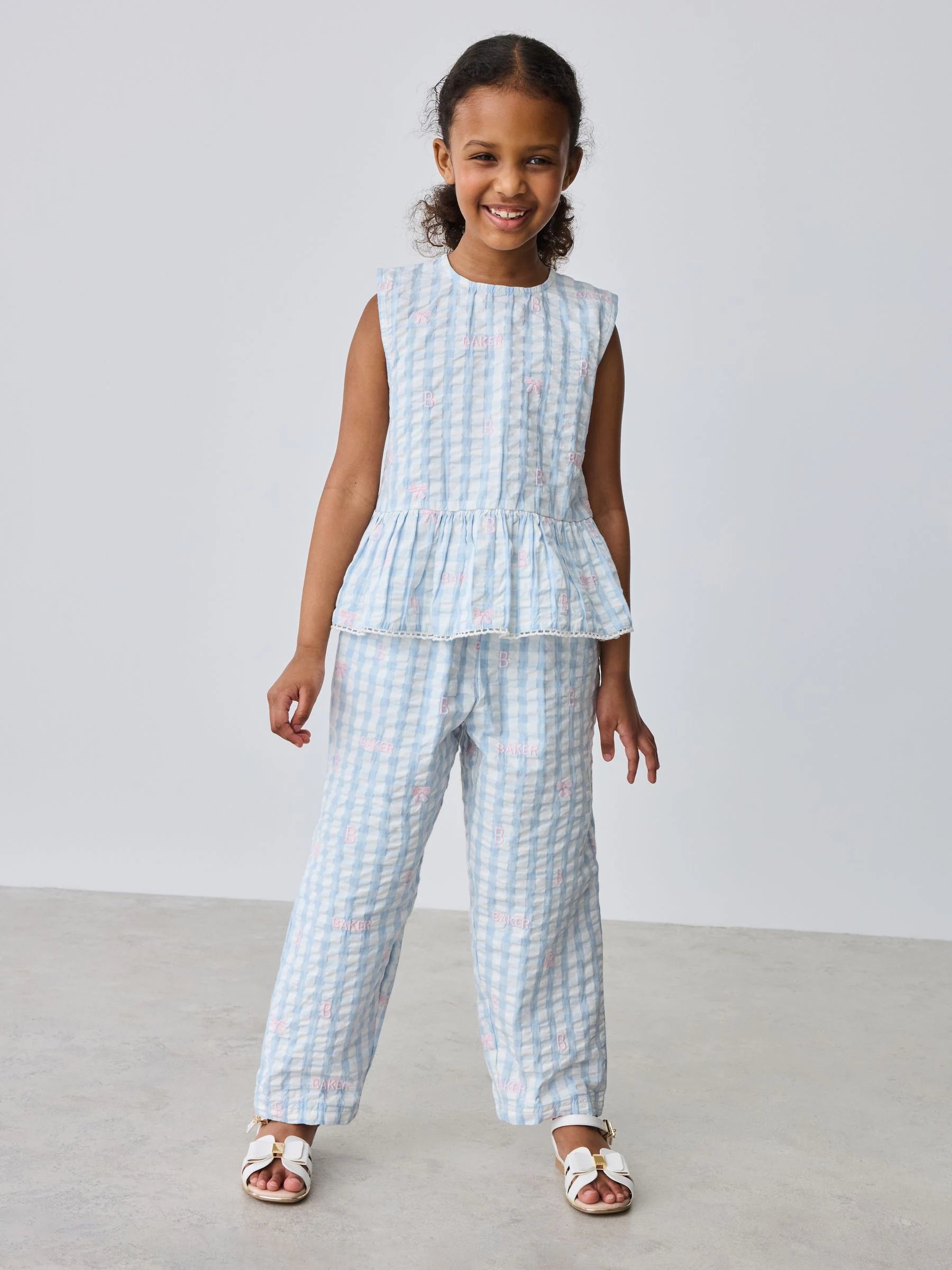 Baker by Ted Baker 2 Piece Peplum Gingham Top & Barrel Leg Trousers Set