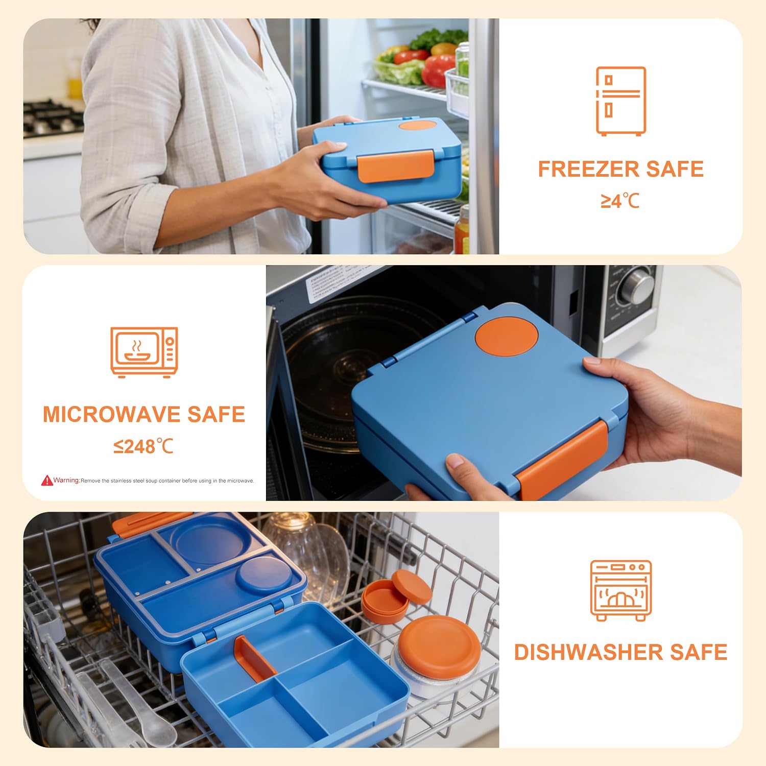 Bento Lunch Box Set for Kids & Adults, Leakproof 4-Compartment Container with Insulated Stainless Steel Food Jar, Utensils, BPA-Free, Microwave & Dishwasher Safe for School Work Travel (Blue)