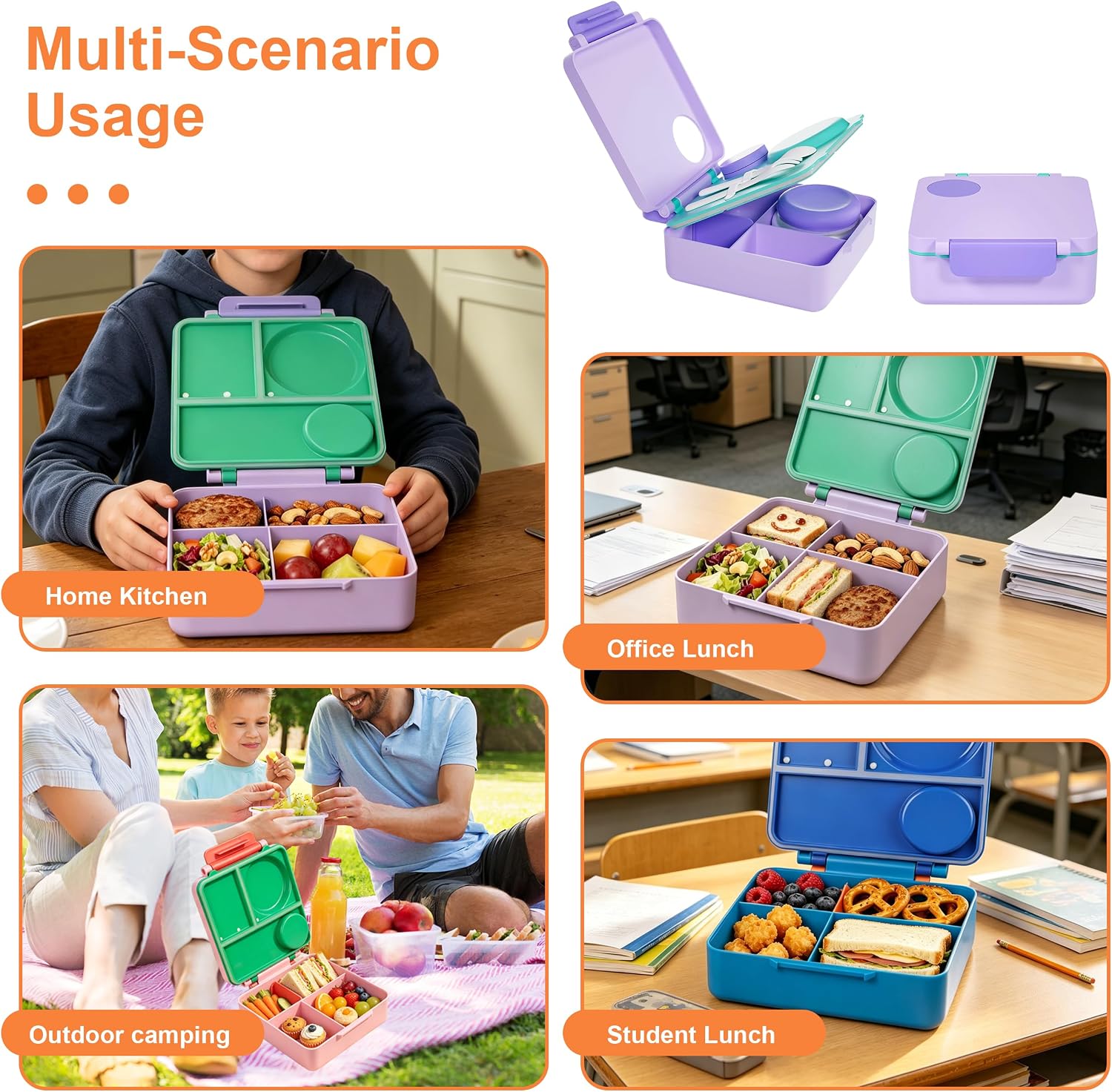 Bento Lunch Box Set for Kids & Adults, Leakproof 4-Compartment Container with Insulated Stainless Steel Food Jar, Utensils, BPA-Free, Microwave & Dishwasher Safe for School Work Travel（Pink）