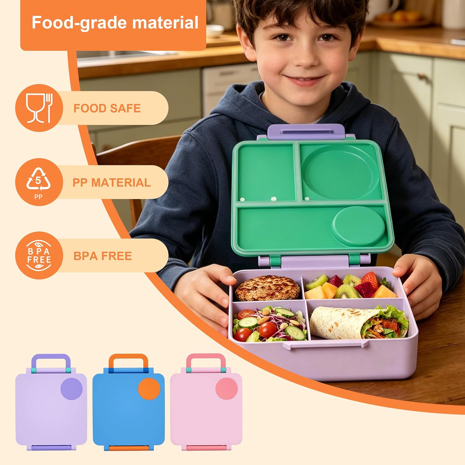 Bento Lunch Box Set for Kids & Adults, Leakproof 4-Compartment Container with Insulated Stainless Steel Food Jar, Utensils, BPA-Free, Microwave & Dishwasher Safe for School Work Travel (Purple)