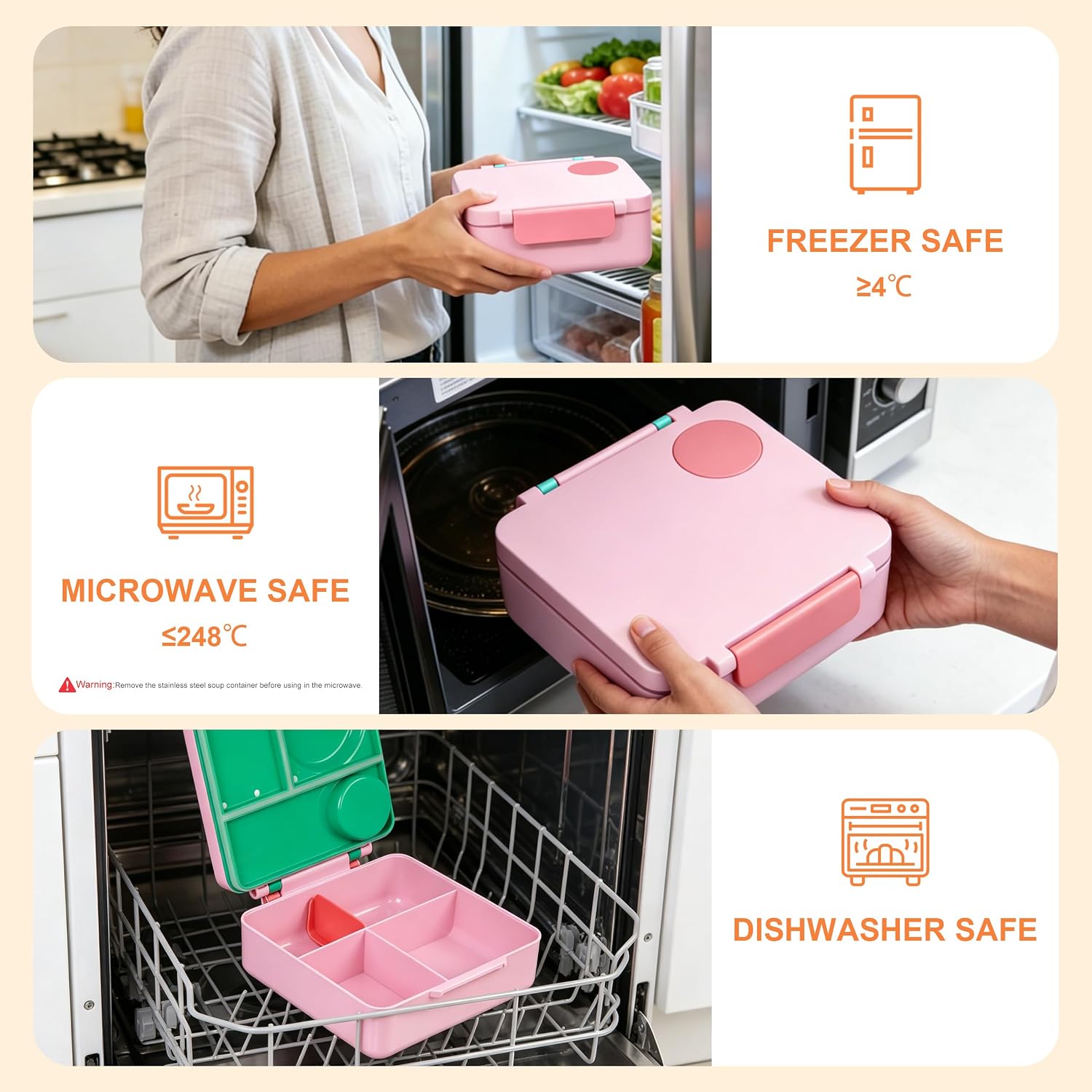 Bento Lunch Box Set for Kids & Adults, Leakproof 4-Compartment Container with Insulated Stainless Steel Food Jar, Utensils, BPA-Free, Microwave & Dishwasher Safe for School Work Travel（Pink）