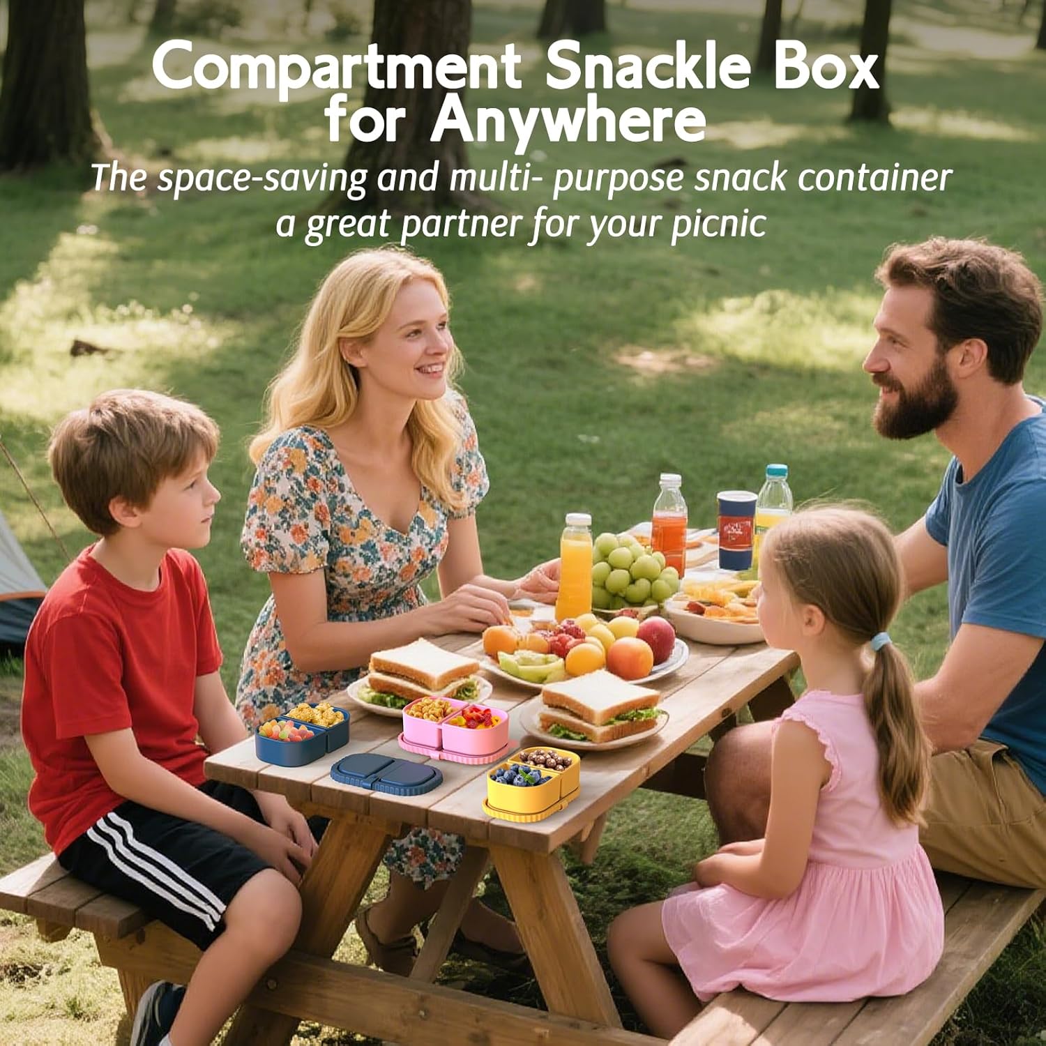 3 Pack Reusable Silicone Snack Containers with Lids, 2 Compartment Leakproof Food Storage Containers, BPA-Free Portable Snack Boxes for Lunch, School, Adults