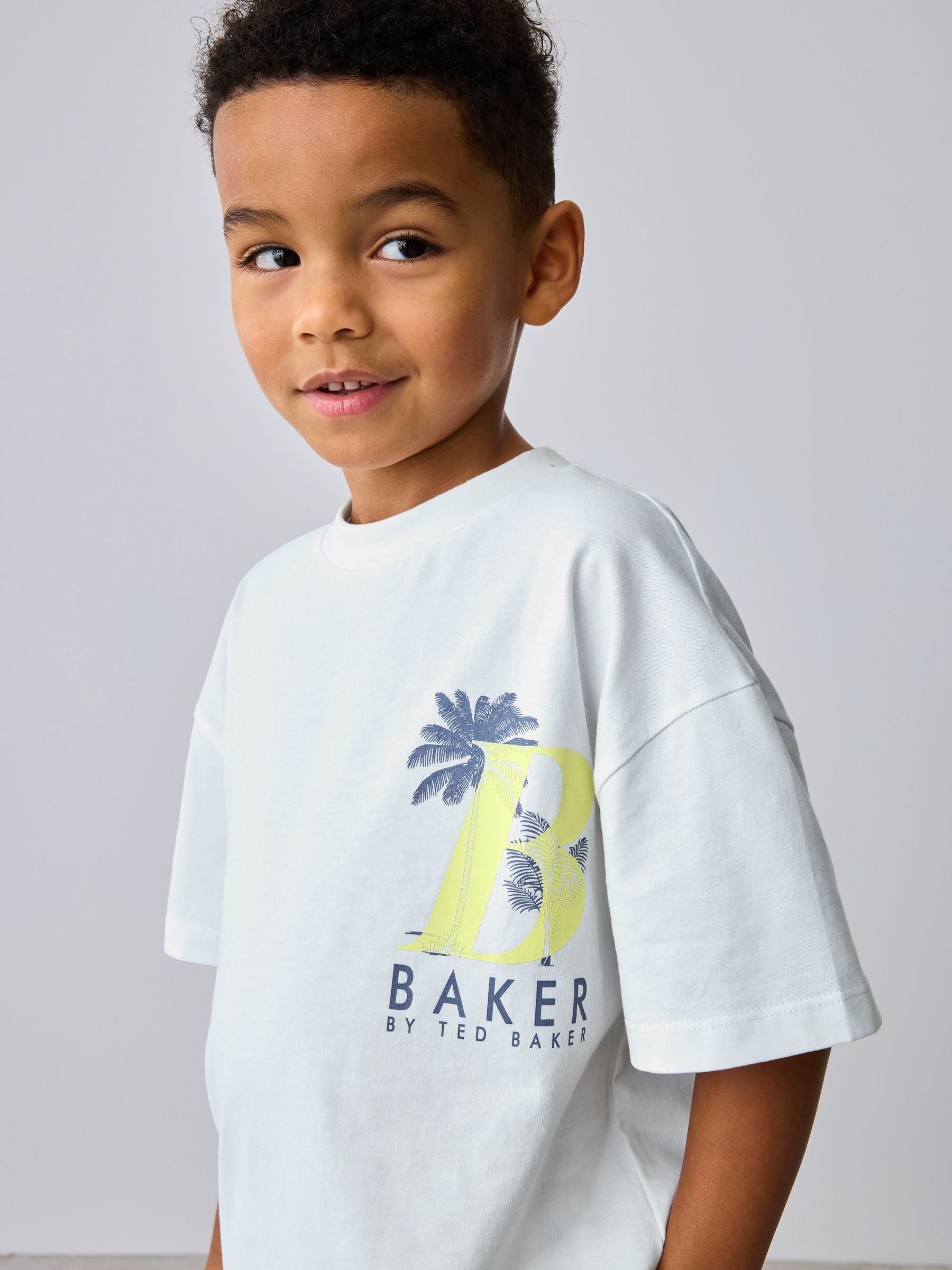 Baker by Ted Baker Graphic White T-Shirt and Stripe Shorts Set