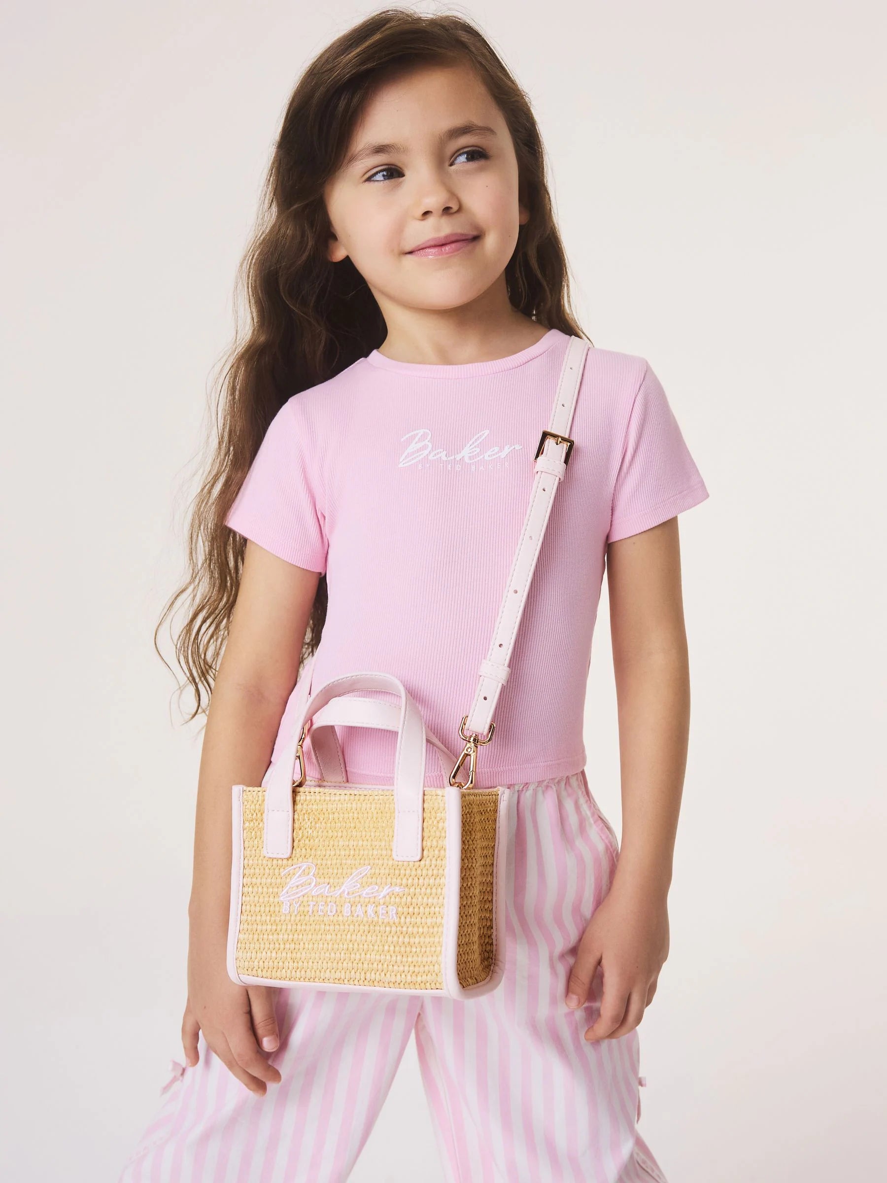 Baker By Ted Baker Childrens Natural/Pink Straw Effect Cross-Body Bag