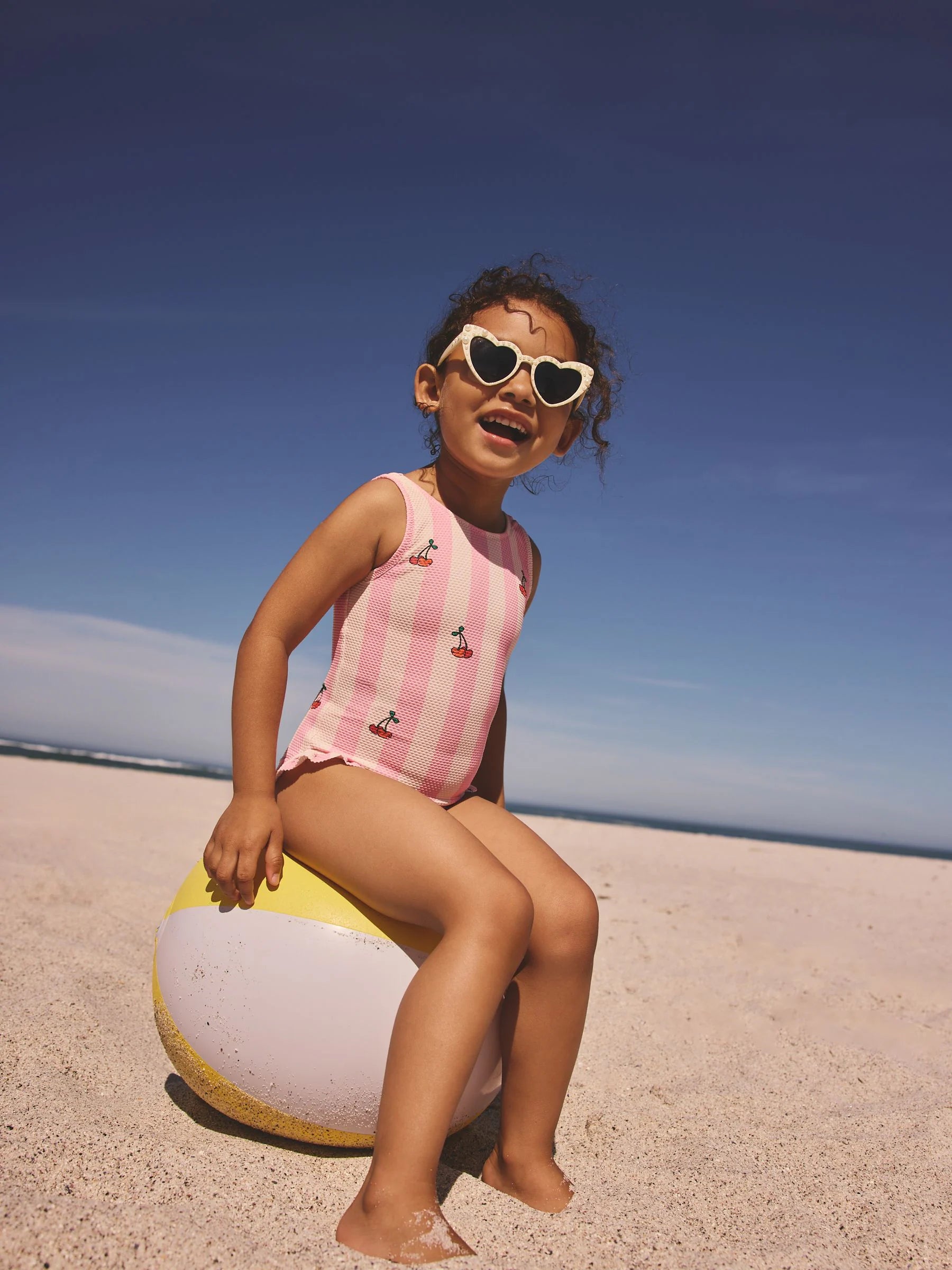 Pink Cherry Stripe Frill Leg Swimsuit (3mths-7yrs)