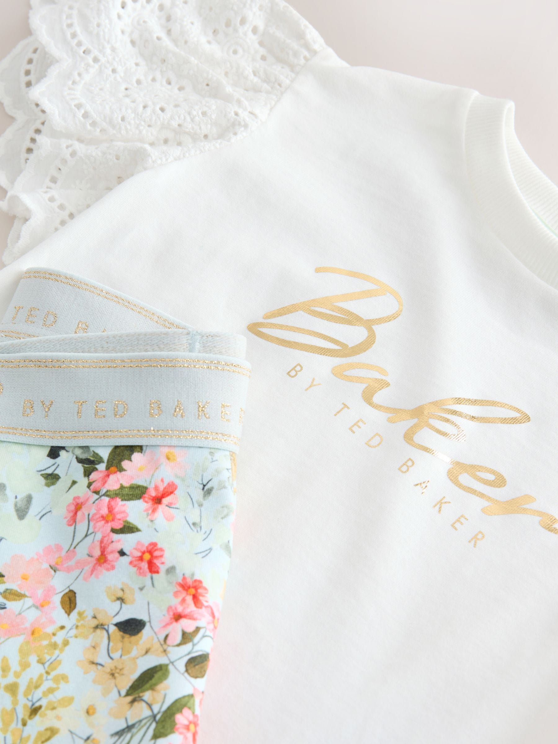 Baker by Ted Baker Broderie Sleeve T-Shirt & Floral Cycle Short 2 Piece Set