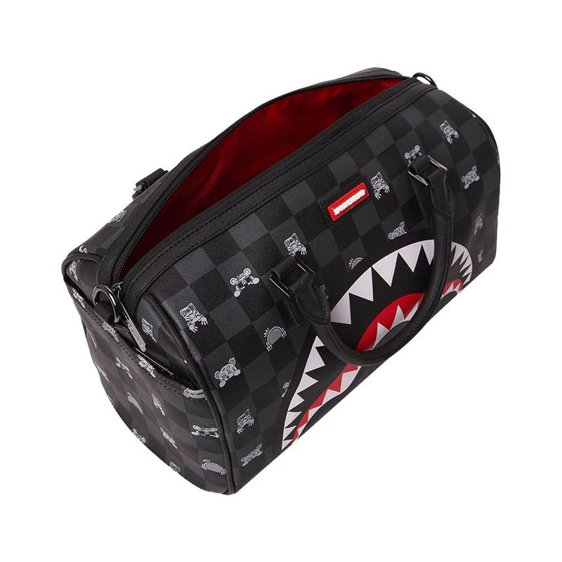 Sprayground Gray Peeking Character Check Mini Duffle