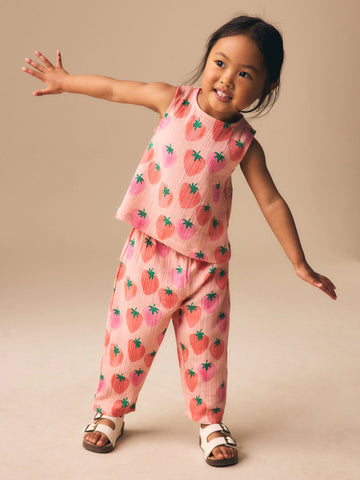 Pink Strawberry Print Top & Trousers Set (3mths-7yrs)