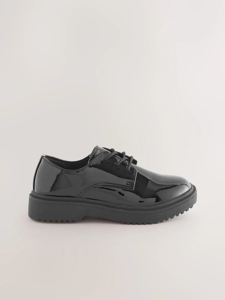 Black Patent Standard Fit (F) School Chunky Lace-Up Shoes