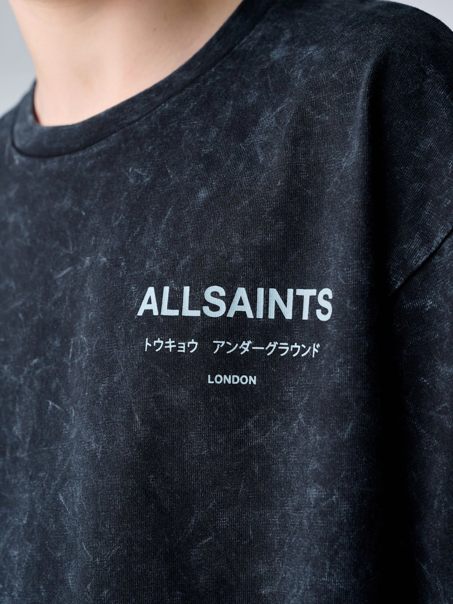 smALLSAINTS Washed Black Oversized Underground Crew Neck Cotton T-Shirt