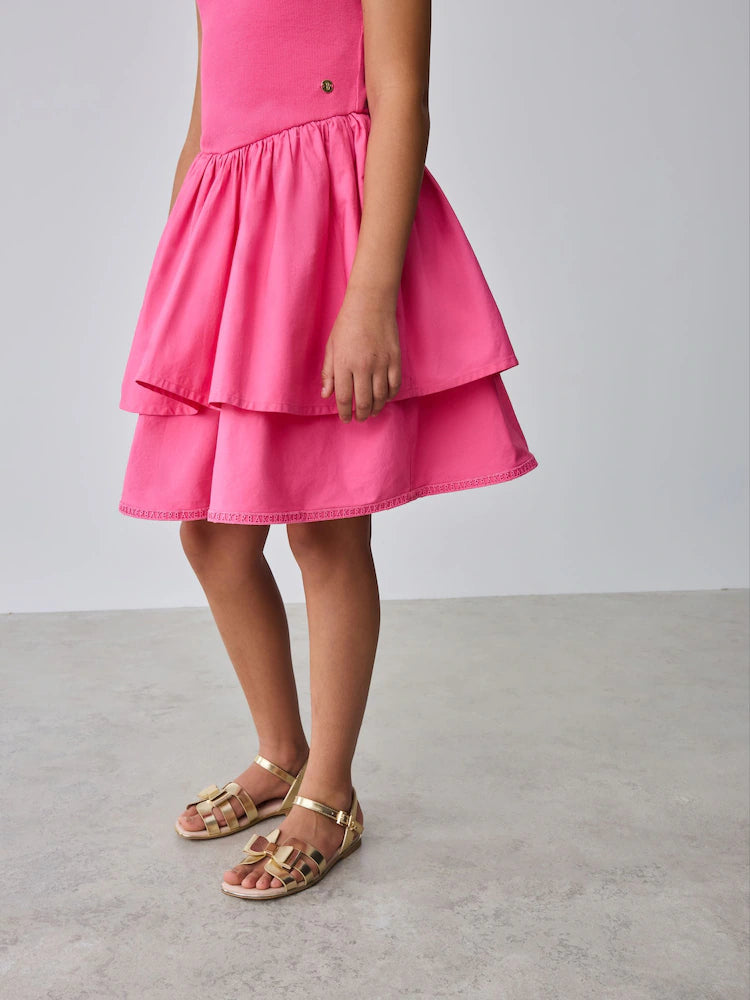 Baker by Ted Baker Pink Waisted Double Layer Skirted Dress