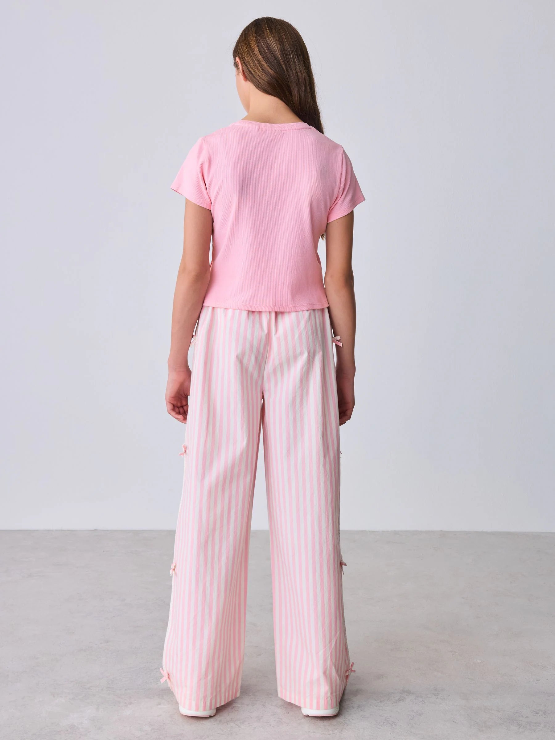 Baker by Ted Baker 2 Piece Pink Ribbed T-Shirt & Pinstripe Trousers Set