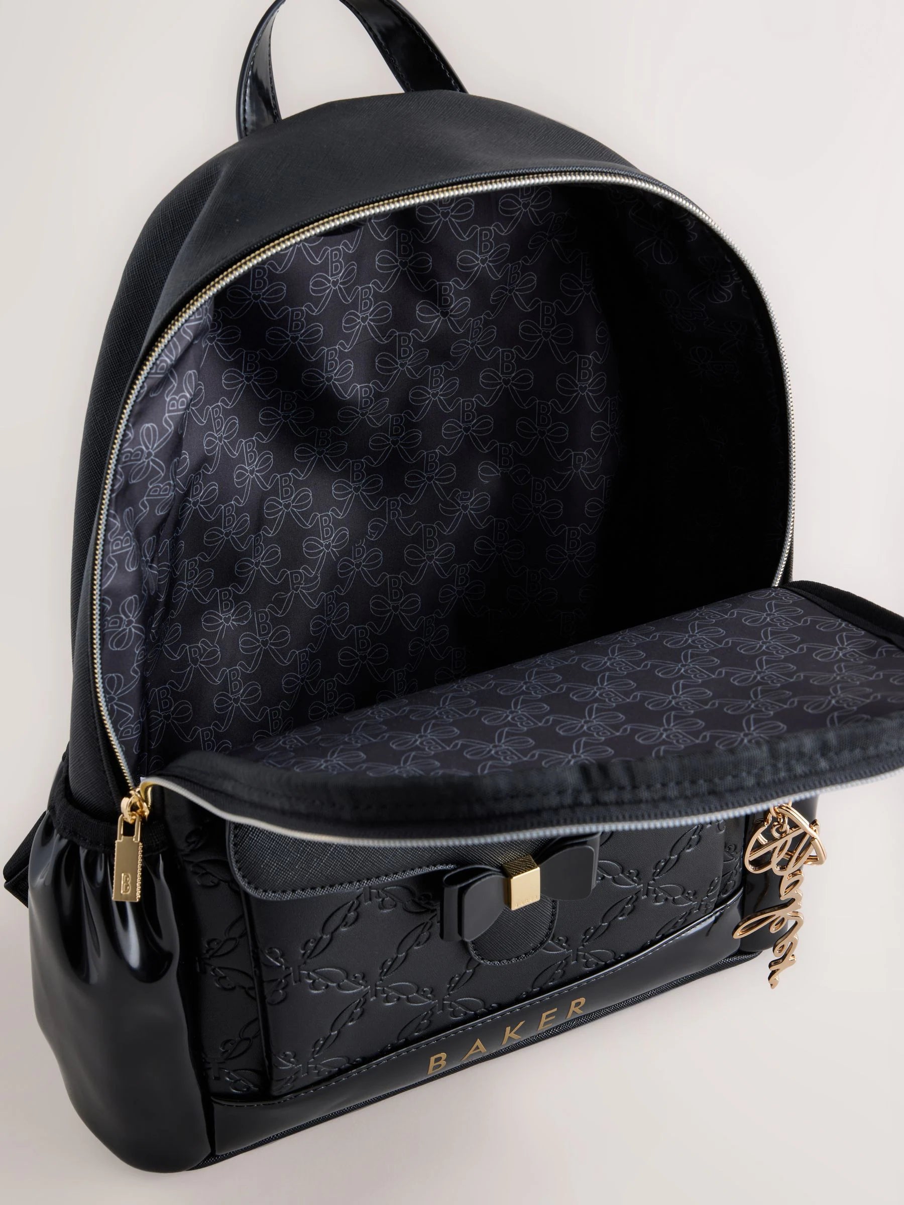 Baker by Ted Baker Black Back to School Childrens Embossed Bow Backpack