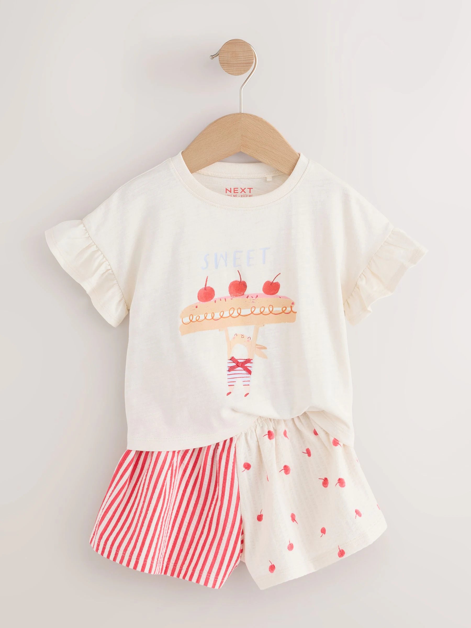 Ecru White Bunny Cherry Short Sleeve T-Shirt and Shorts Set (3mths-7yrs)