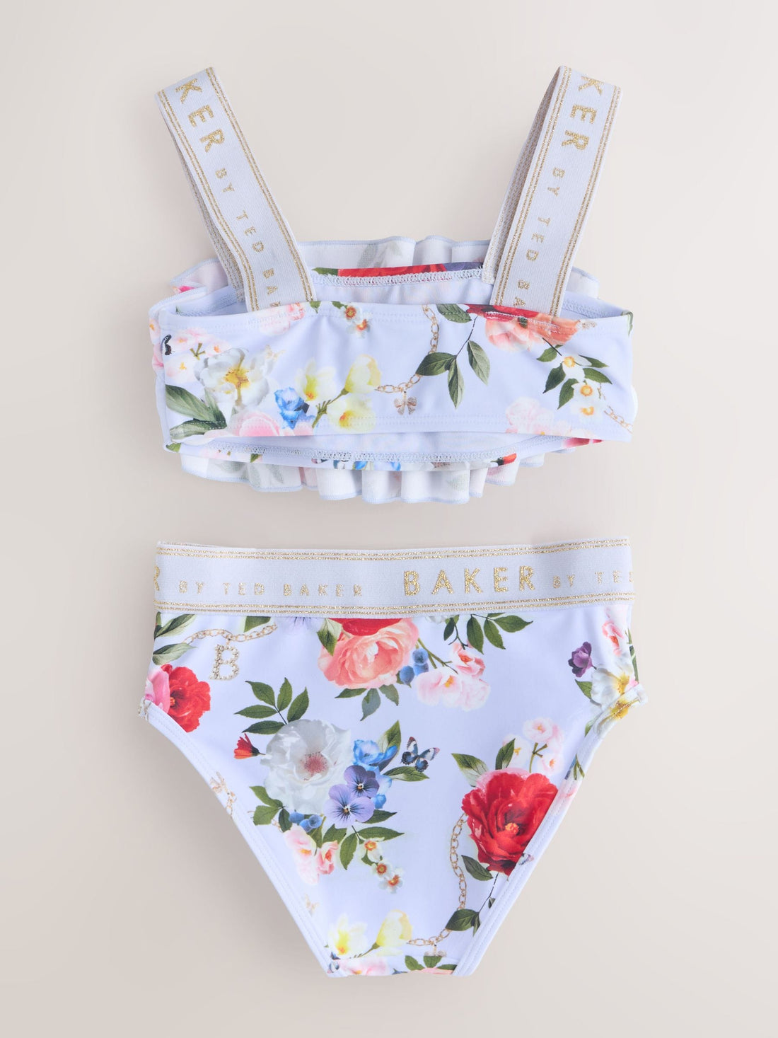 Baker by Ted Baker 2 Piece Lilac Purple Printed Floral Ruched Bikini Set