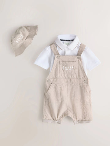Baker by Ted Baker Seersucker Dungaree,Polo Shirt and Hat Set
