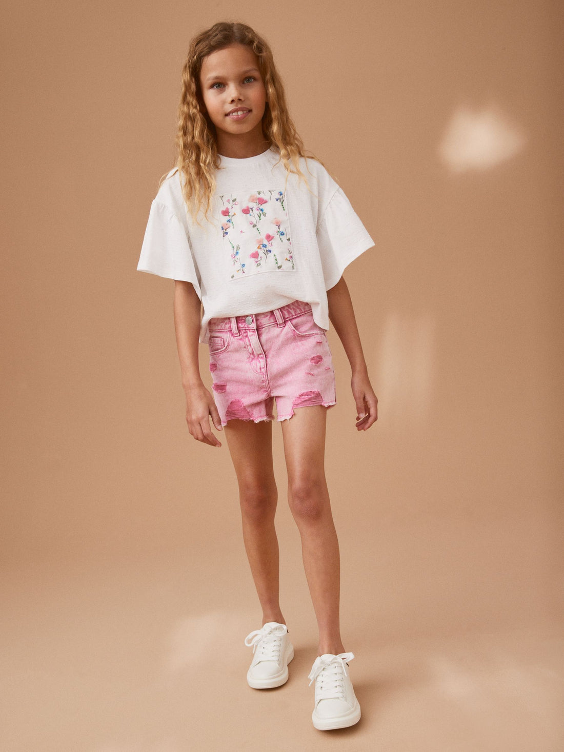Pink 100% Cotton Frayed Edge Distressed Shorts (3-16yrs)