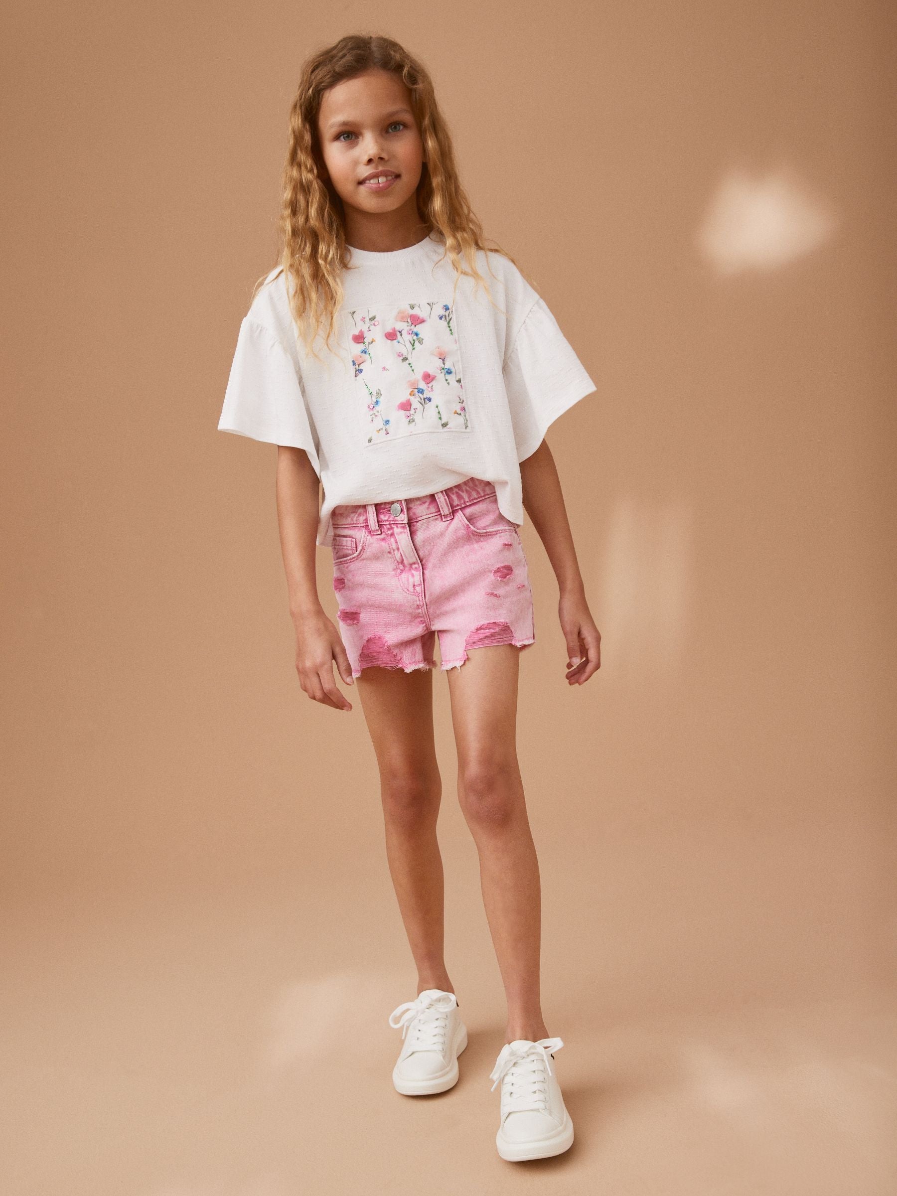 Pink 100% Cotton Frayed Edge Distressed Shorts (3-16yrs)