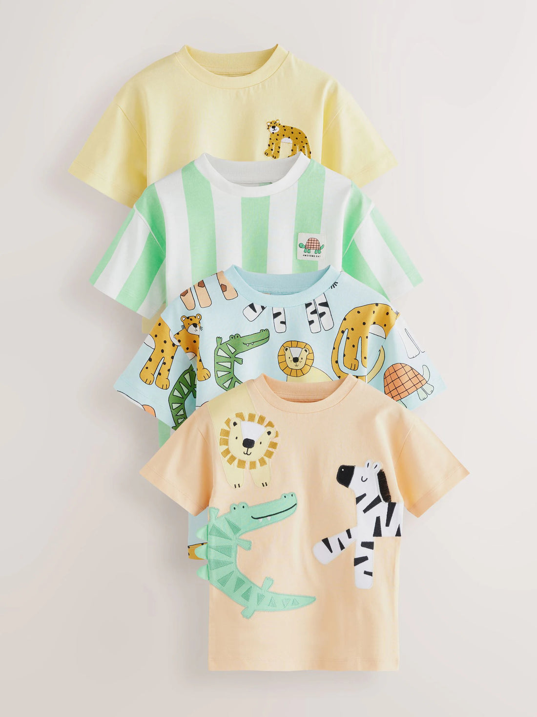 Multi Safari Animal Short Sleeve T-Shirts 4 Pack (3mths-7yrs)