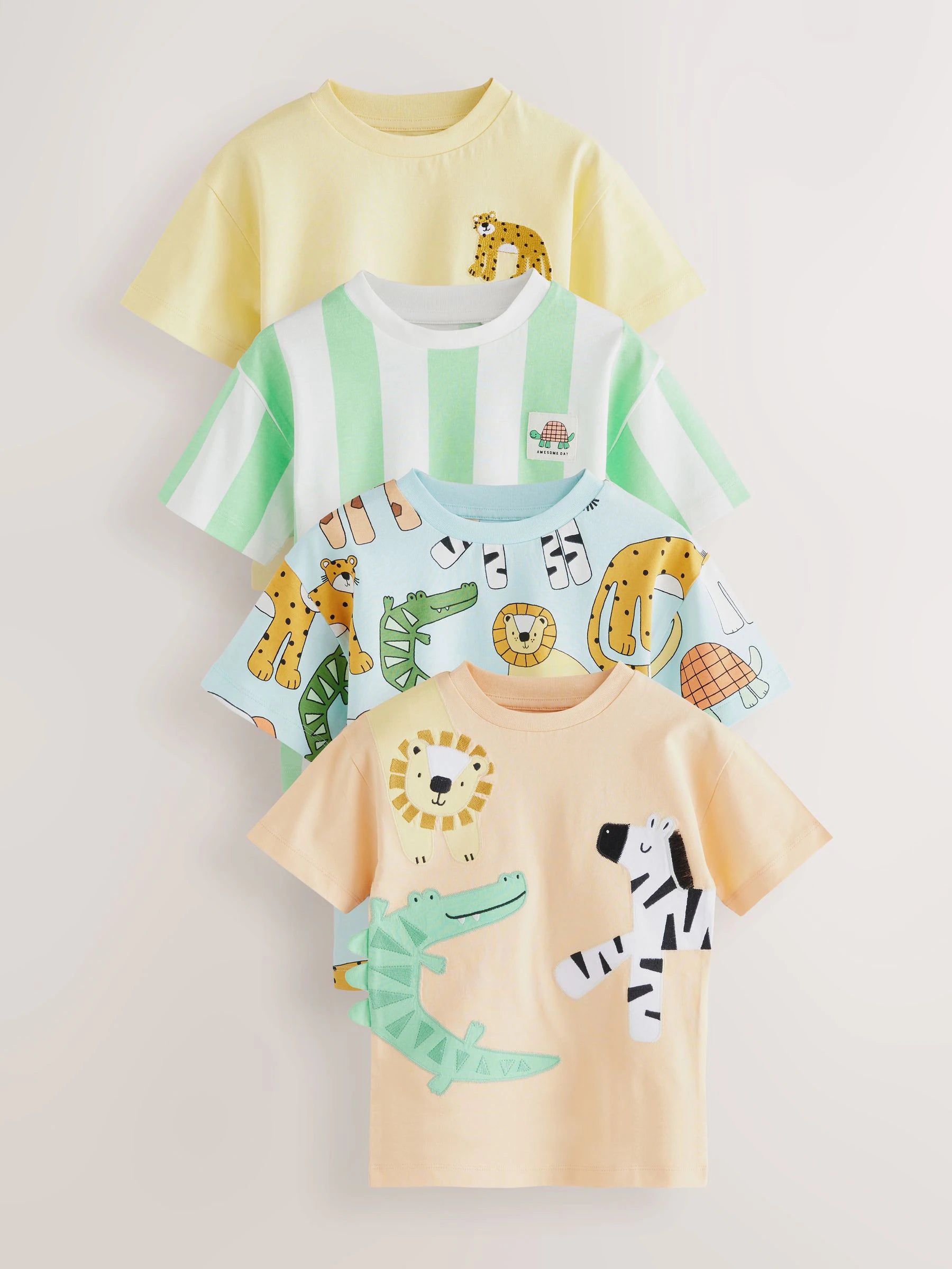 Multi Safari Animal Short Sleeve T-Shirts 4 Pack (3mths-7yrs)