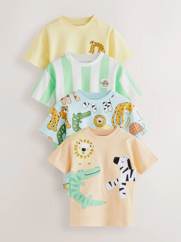 Multi Safari Animal Short Sleeve T-Shirts 4 Pack (3mths-7yrs)