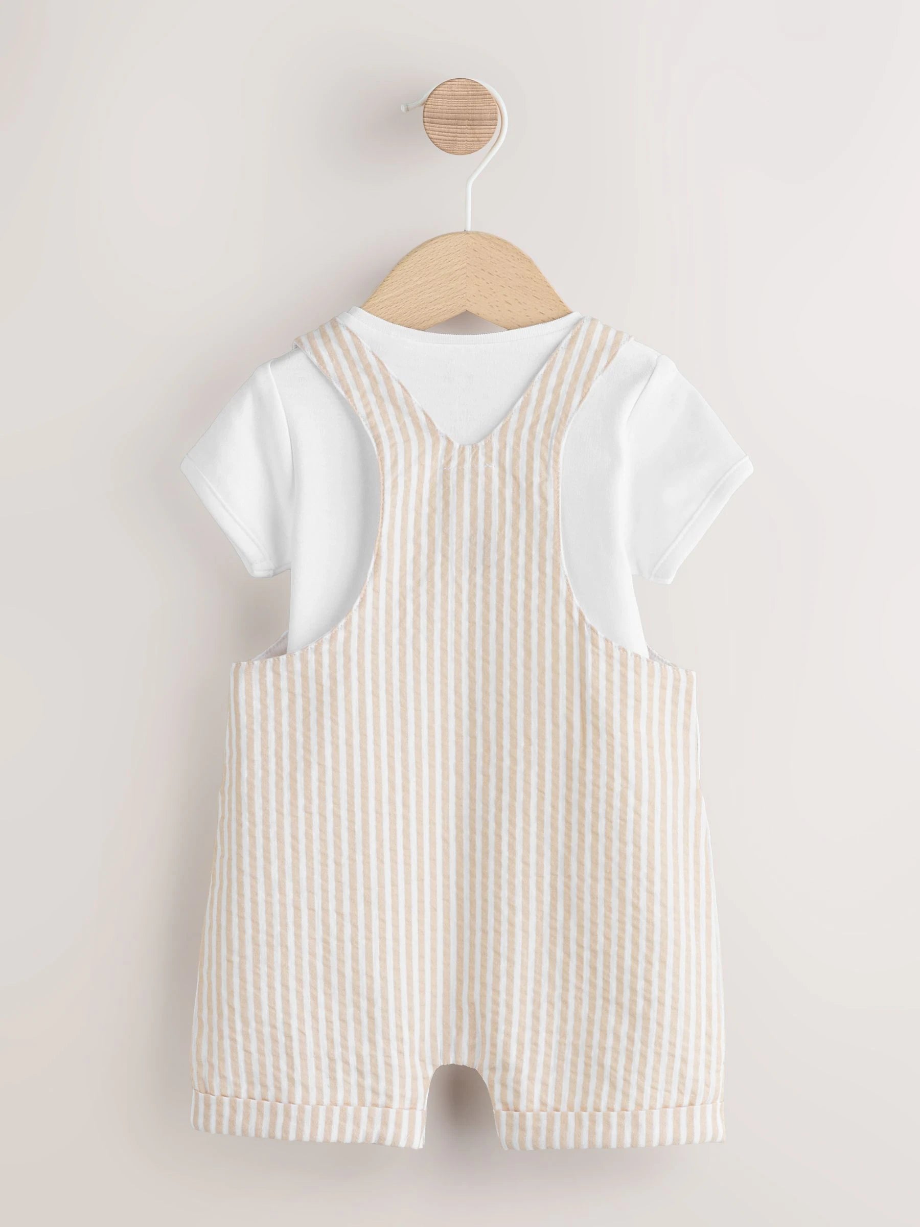 Neutral Stripe Woven Dungaree and Bodysuit Baby Set (0mths-2yrs)