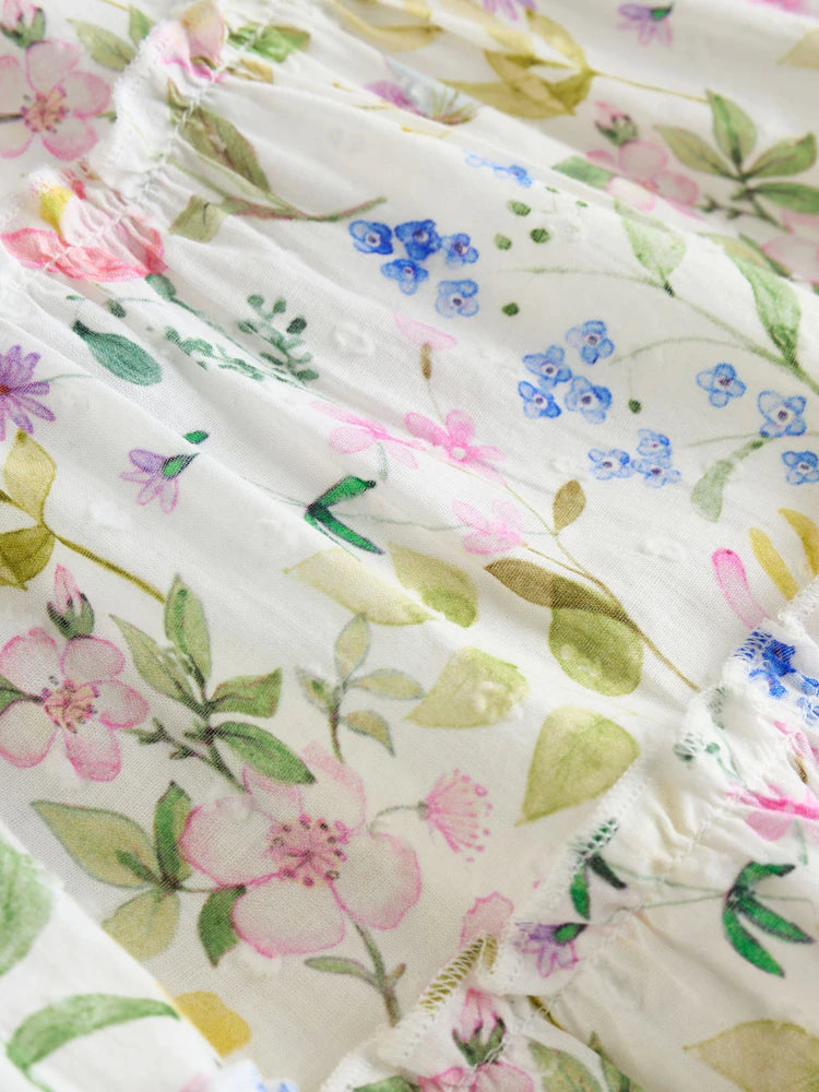 White Floral Baby Tiered Woven Dress and Knickers Set 2 Piece (0mths-2yrs)