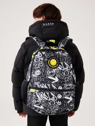 Baker by Ted Baker Black Back to School Childrens X Smiley World Graffiti Backpack