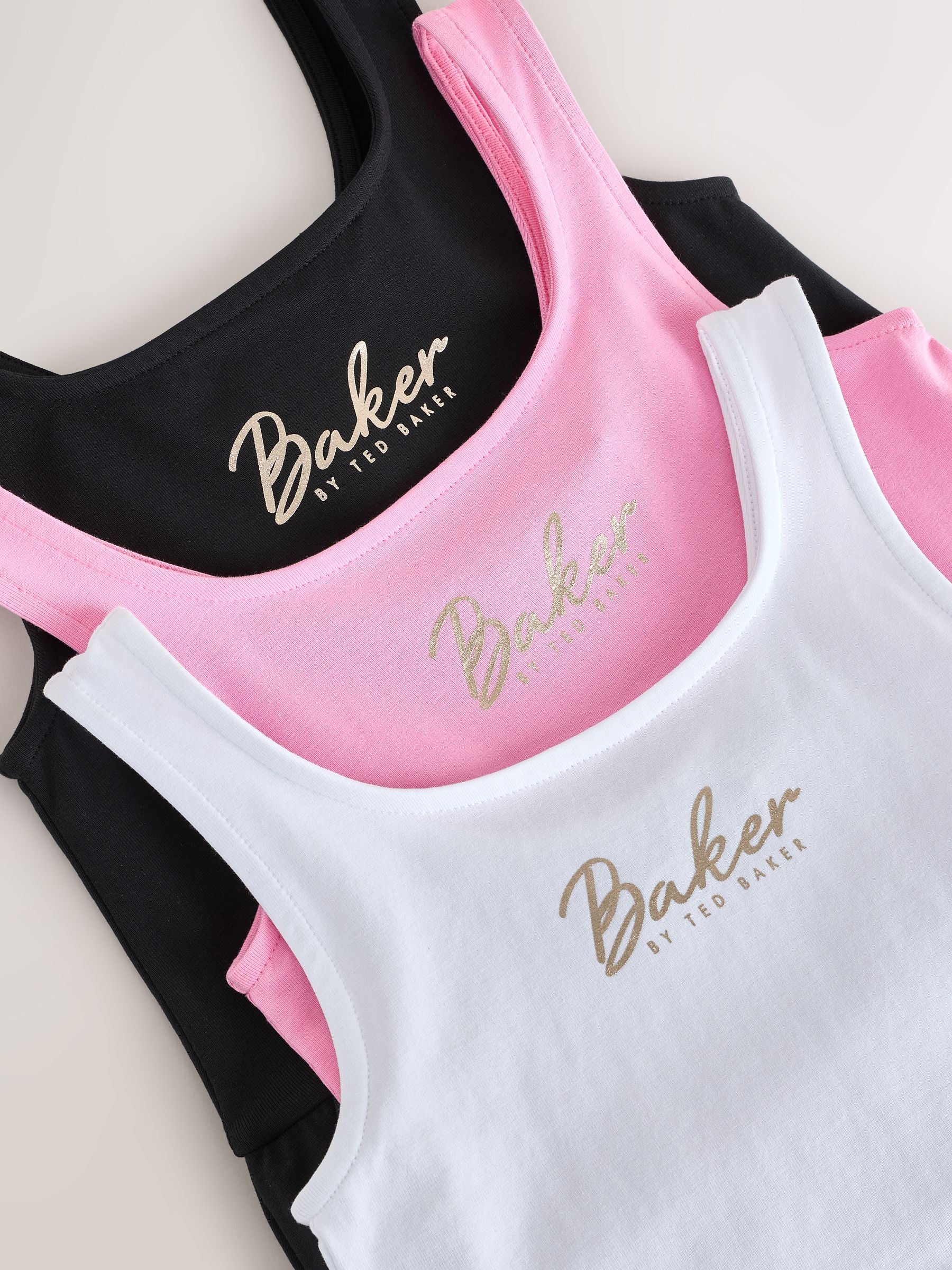 Baker by Ted Baker 3 Pack Bubble Hem Pink/Black/White Vest Tops