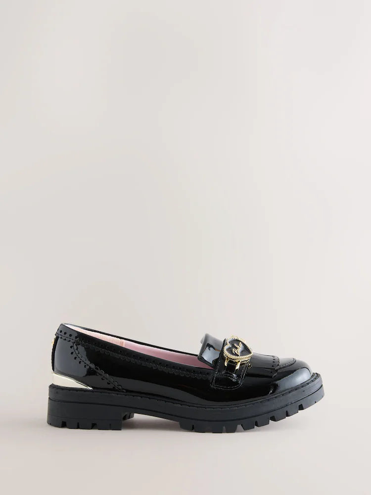 Baker by Ted Baker Black Back to School Patent Fringed Charm Loafers