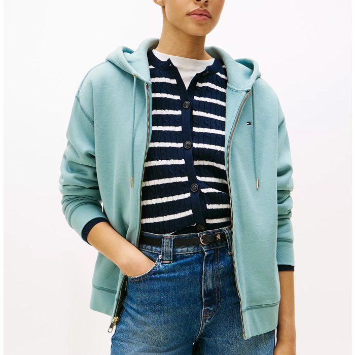 Tommy Women Relaxed Fit Zip Up Hoodie |76J5319CUF| Smoky Blue