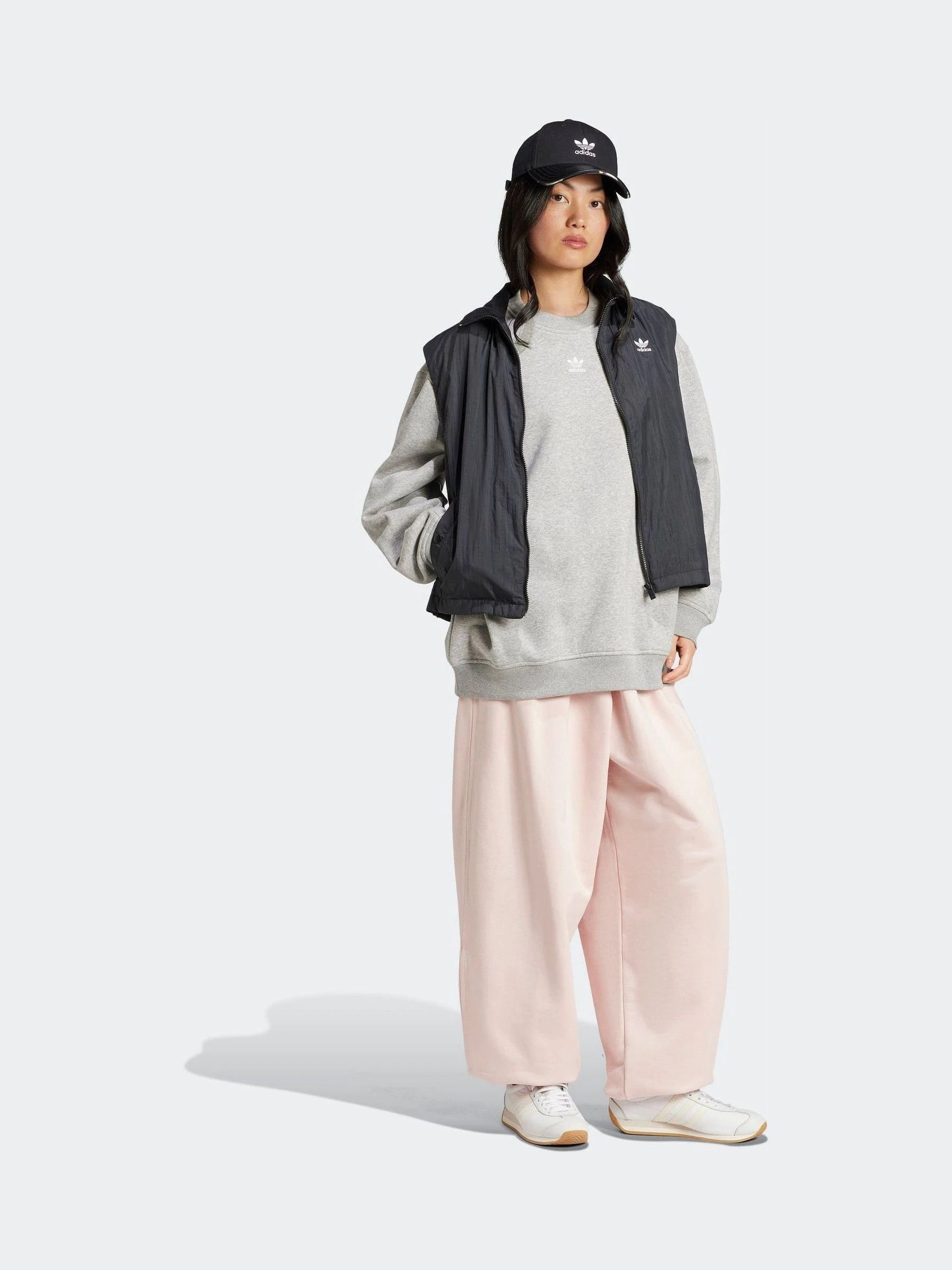 adidas Originals Grey Essentials Fleece Long Oversized Crew Neck Sweatshirt