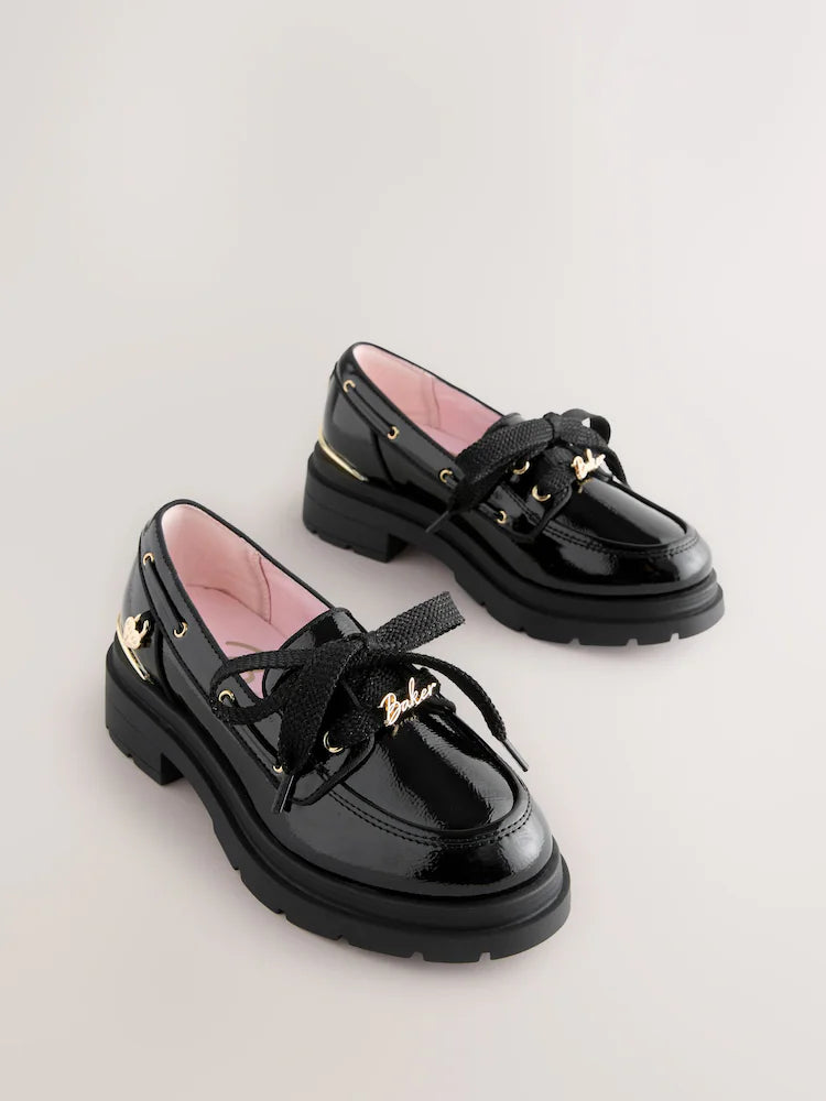 Baker by Ted Baker Back to School Patent Chunky Boat Shoe Black Loafers