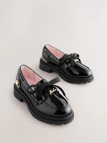 Baker by Ted Baker Back to School Patent Chunky Boat Shoe Black Loafers
