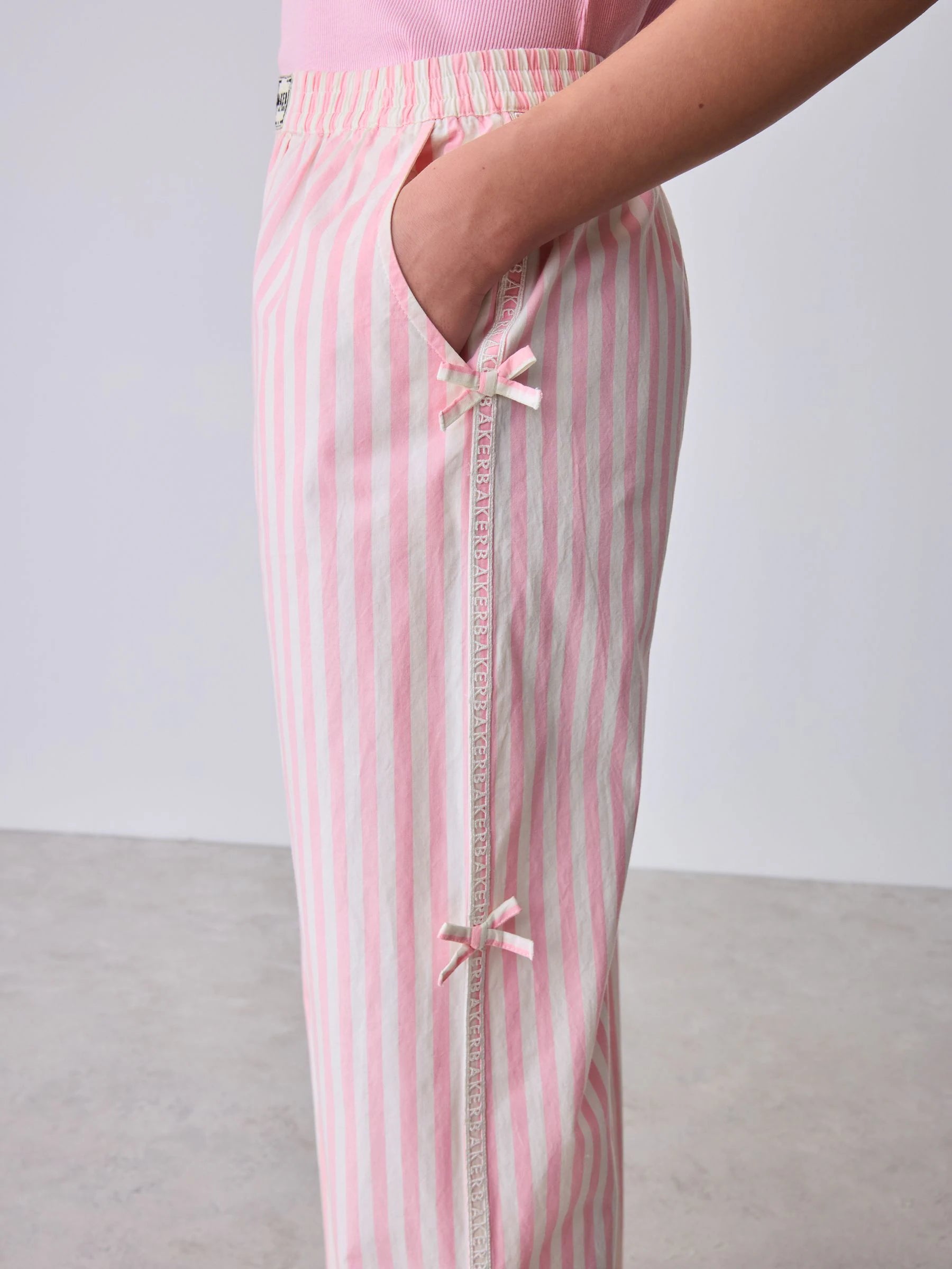 Baker by Ted Baker 2 Piece Pink Ribbed T-Shirt & Pinstripe Trousers Set