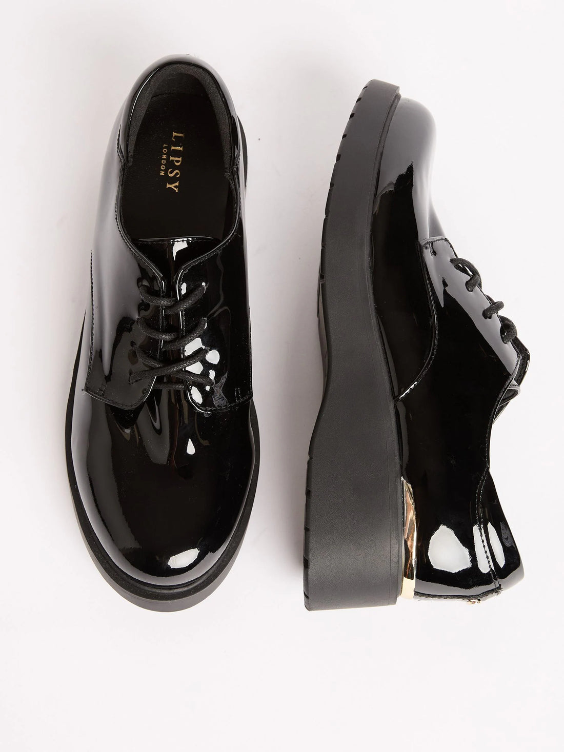 Lipsy Black Heel Clip Wedge Brogue School Shoes