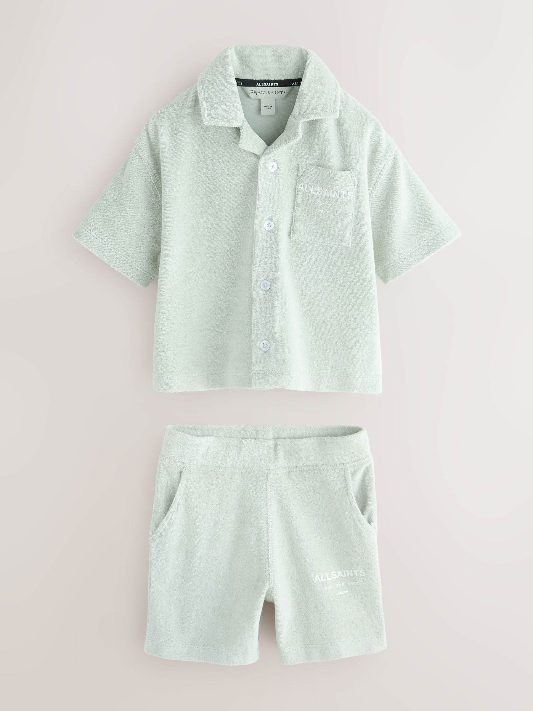 smALLSAINTS Light Green Underground Towelling Shirt and Shorts Set
