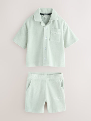 smALLSAINTS Light Green Underground Towelling Shirt and Shorts Set