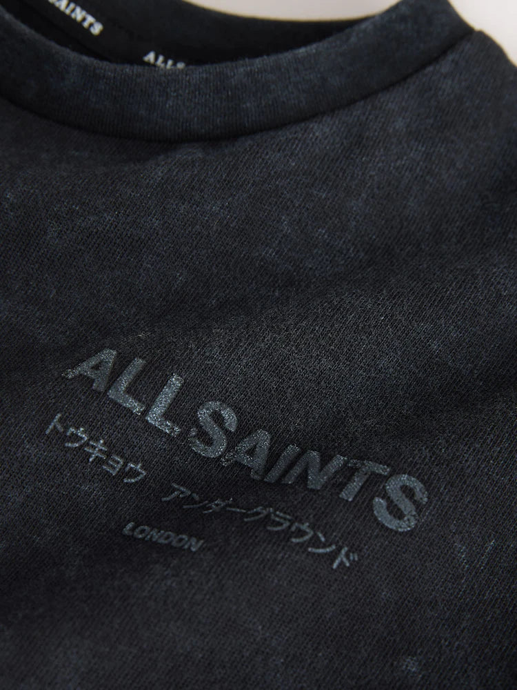smALLSAINTS Washed Black Distressed Oversized Underground Crew Neck Cotton T-Shirt