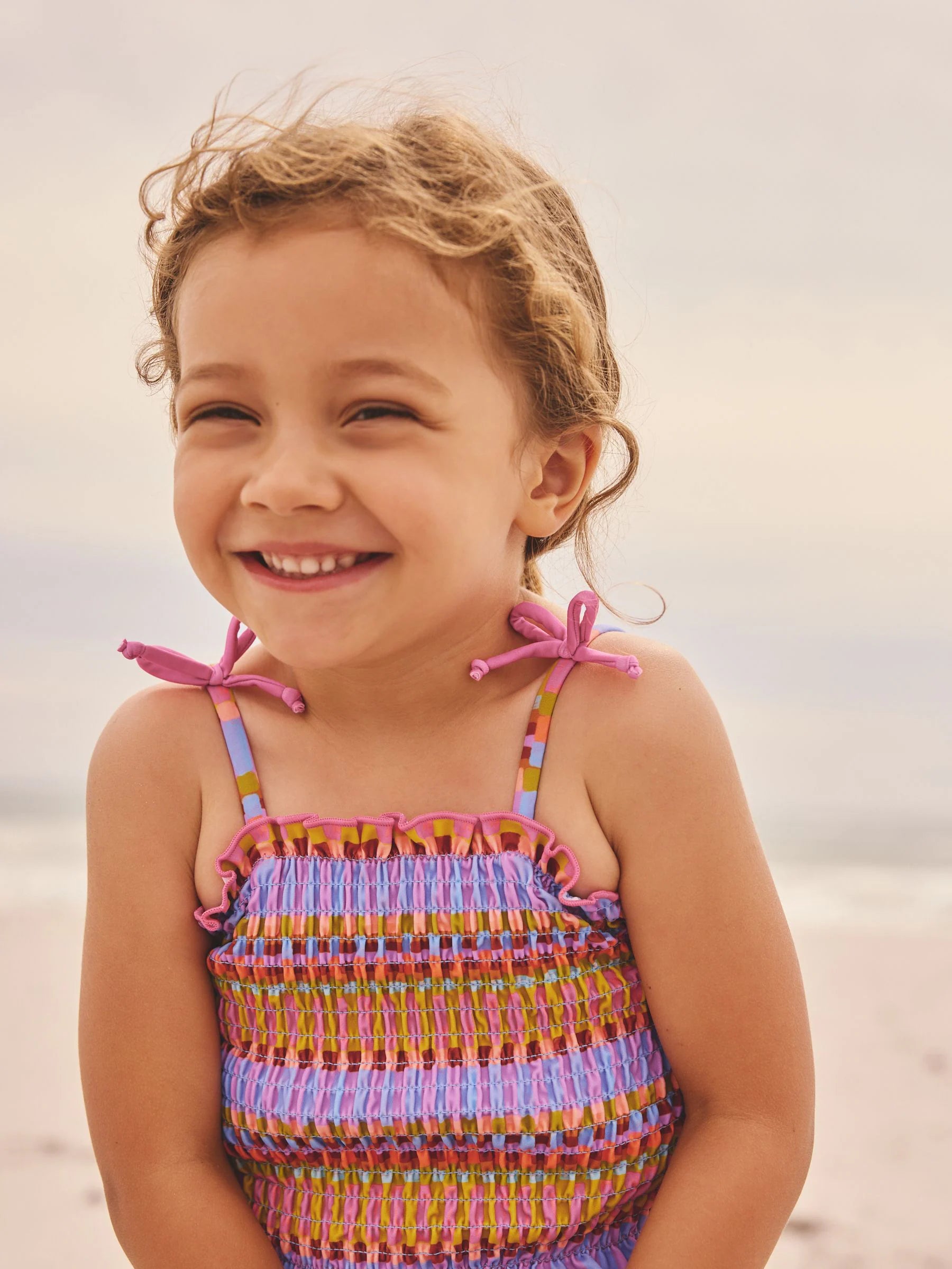 Purple/Orange Embroidered Shirred Swimsuit (3mths-10yrs)