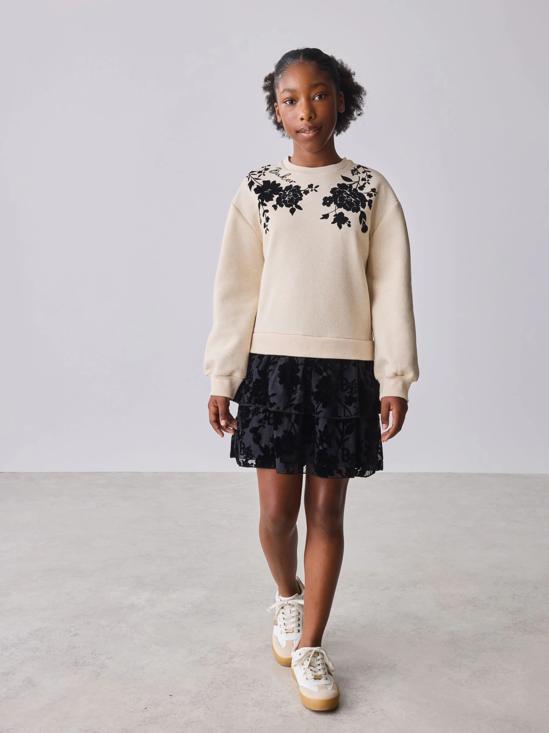 Baker by Ted Baker Cream Flocked Floral Sweat Mockable Dress