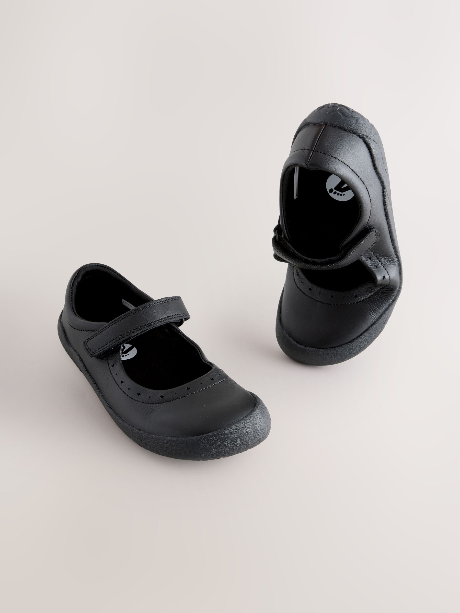 Black Leather Standard Fit (F) Barefoot Mary Jane School Shoes
