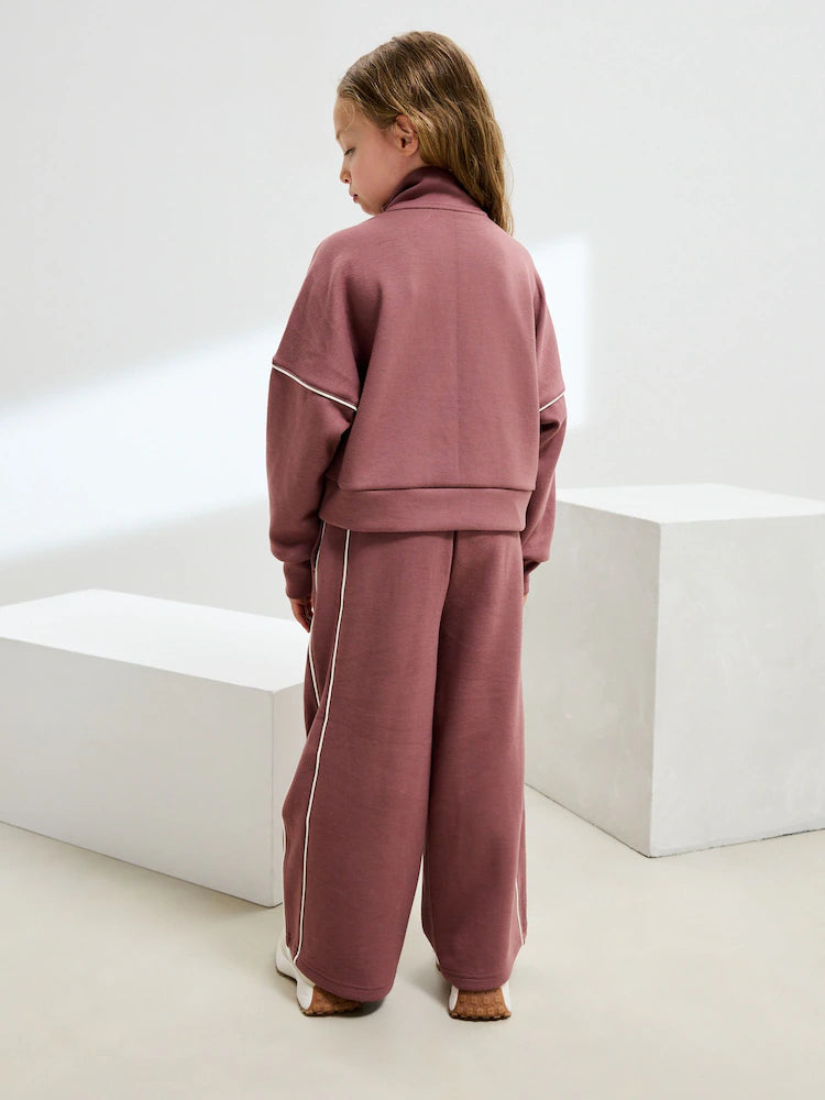 Rust Pink Supersoft Zip Neck Crew and Wide Leg Joggers Set (3-16yrs)