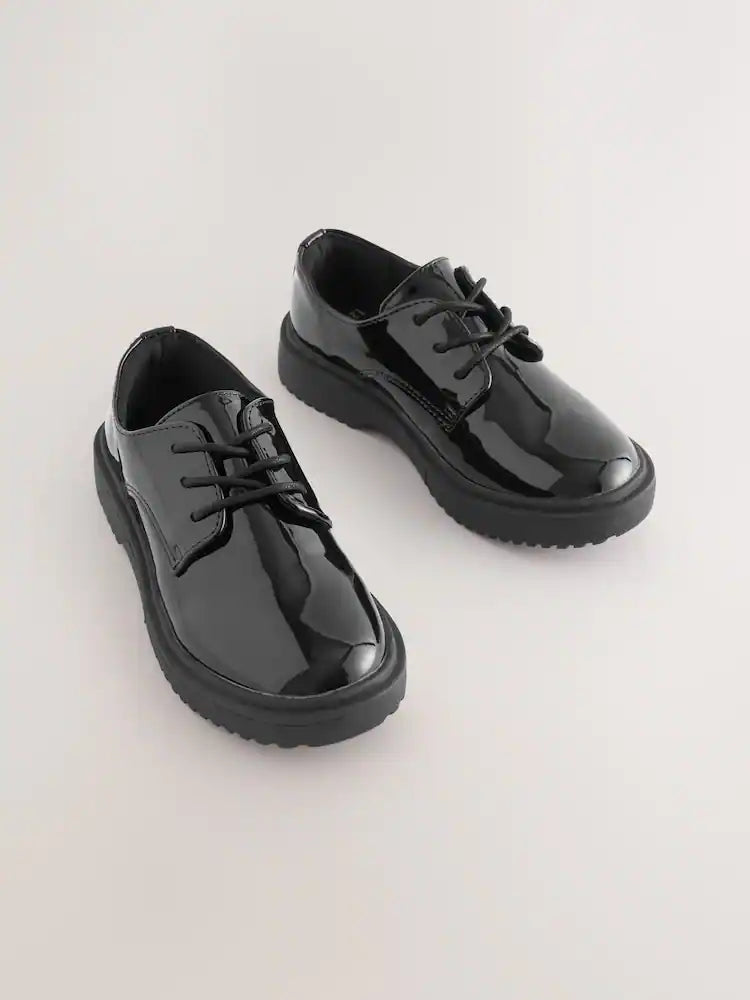 Black Patent Standard Fit (F) School Chunky Lace-Up Shoes