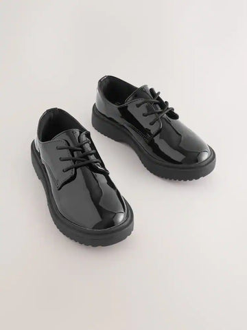 Black Patent Standard Fit (F) School Chunky Lace-Up Shoes
